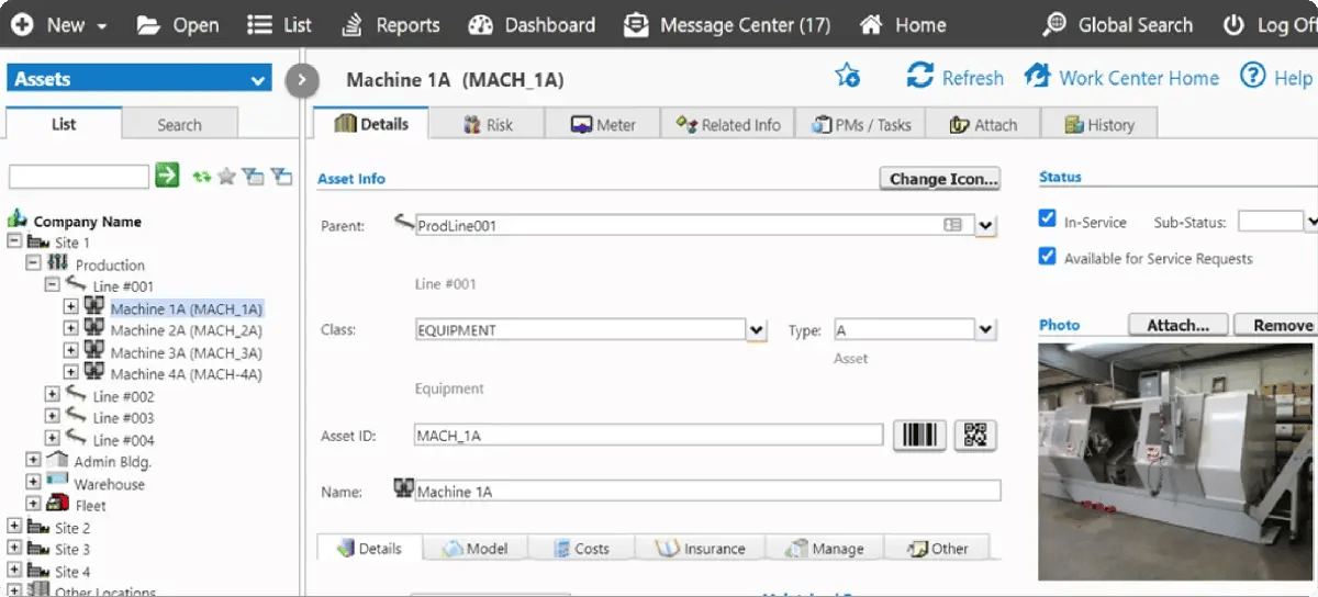 image of maintenance connection asset management interface