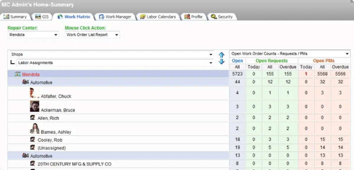 image of maintenance connection work order management interface