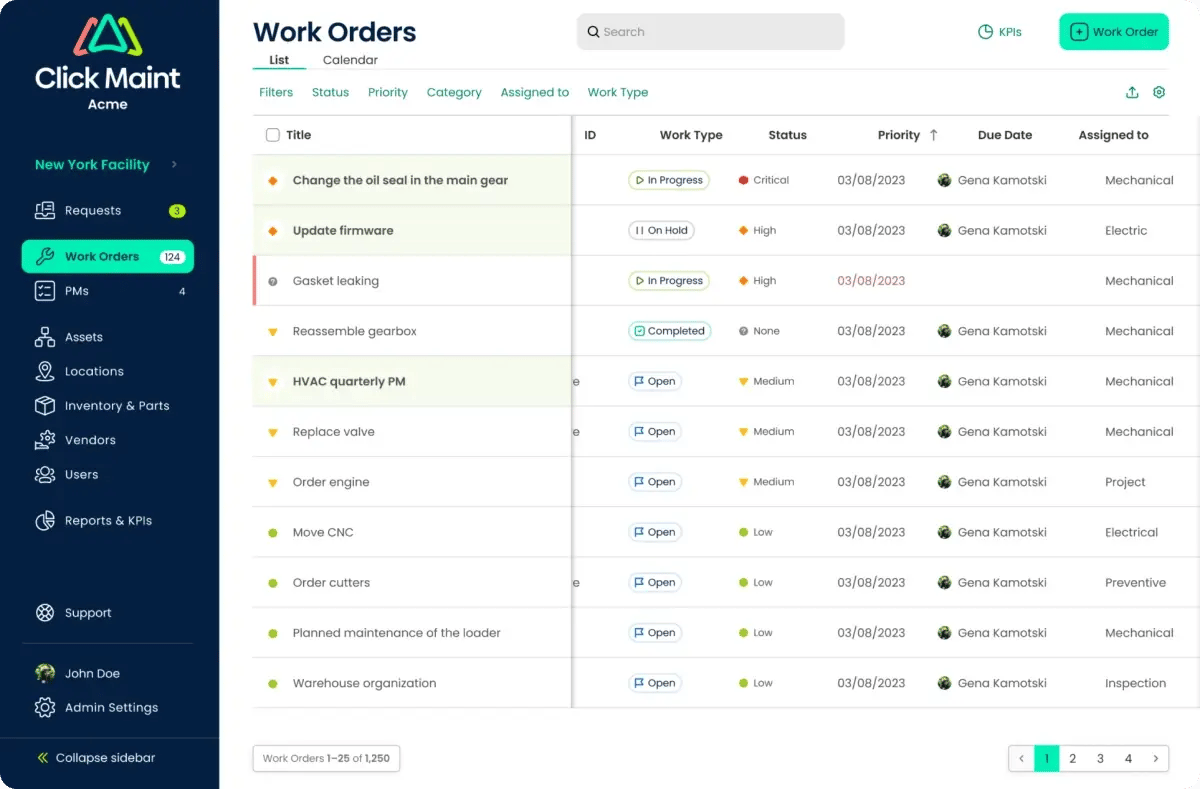 click maint work order management screenshot