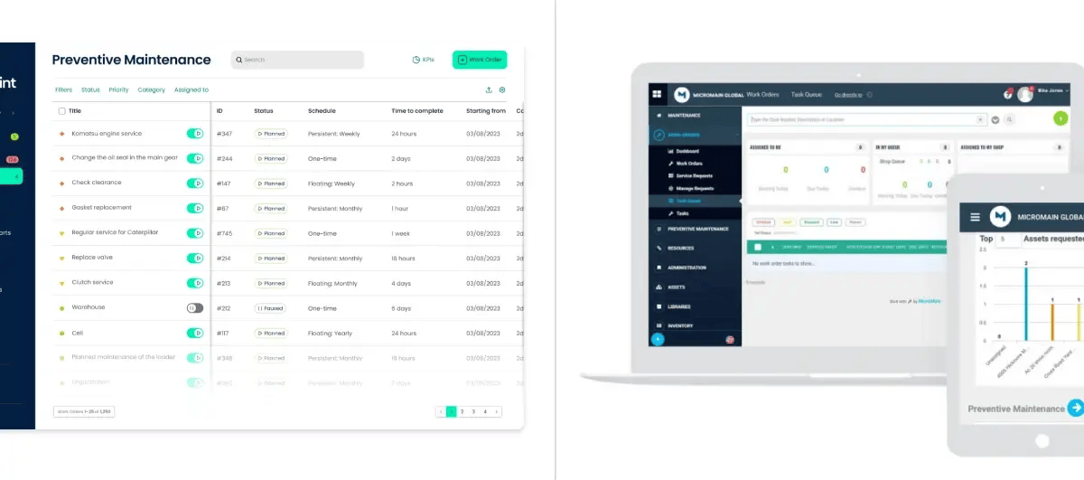 side by side comparison of click maint preventive maintenance and micromain preventive maintenance interface