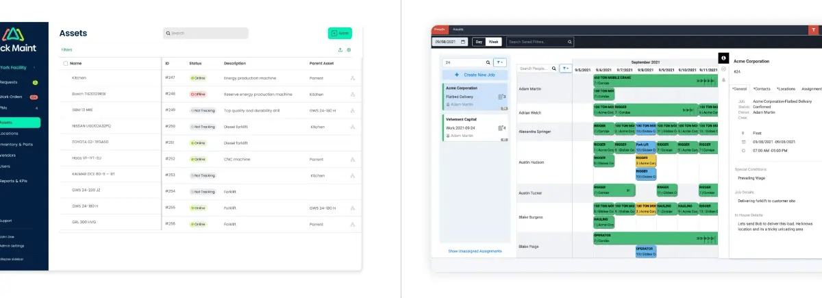 side by side comparison of click maint asset management and redlist asset management interface