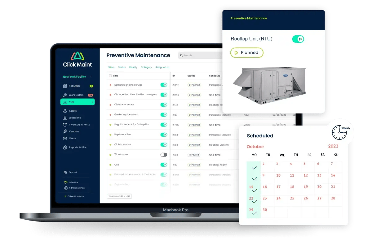 image of the preventive maintenance scheduling interface screenshot