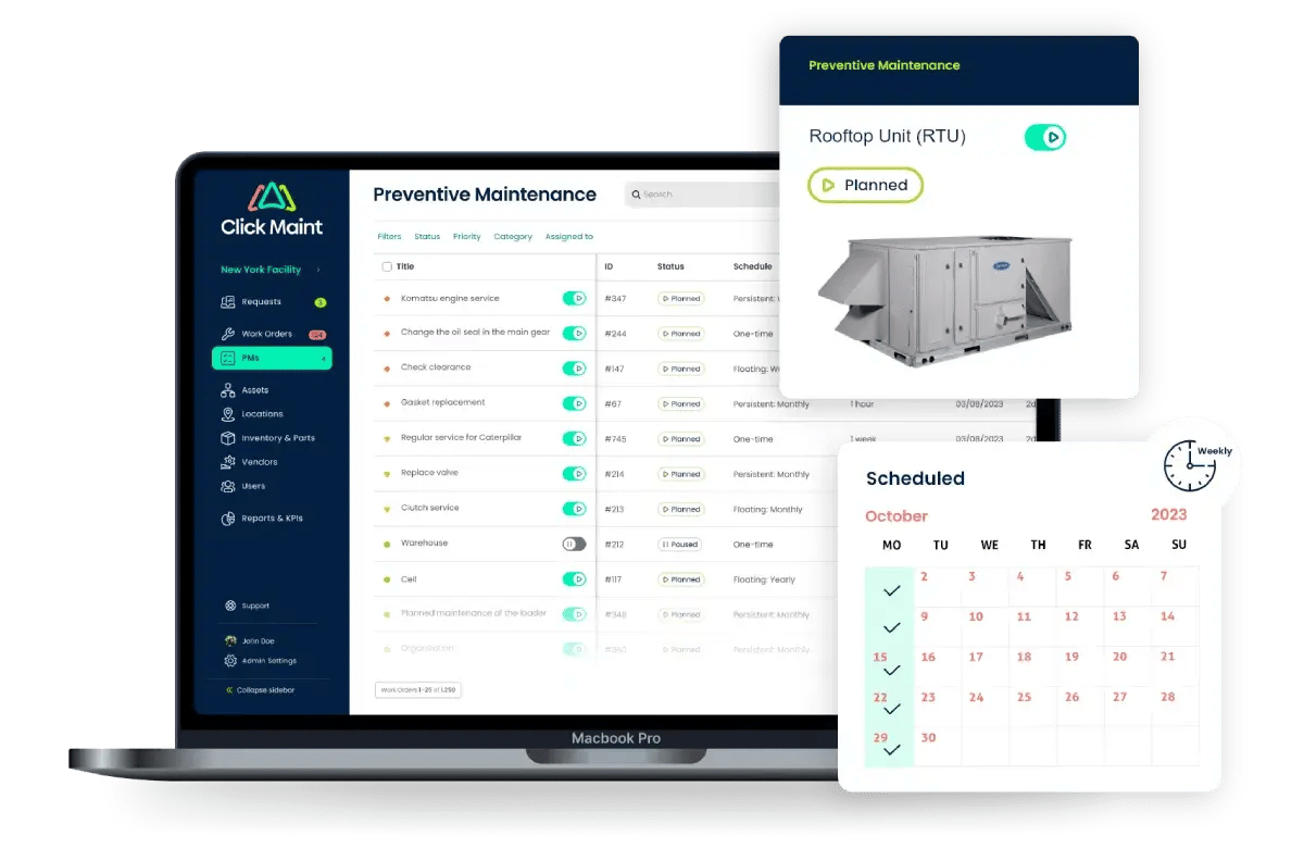 image of the preventive maintenance interface