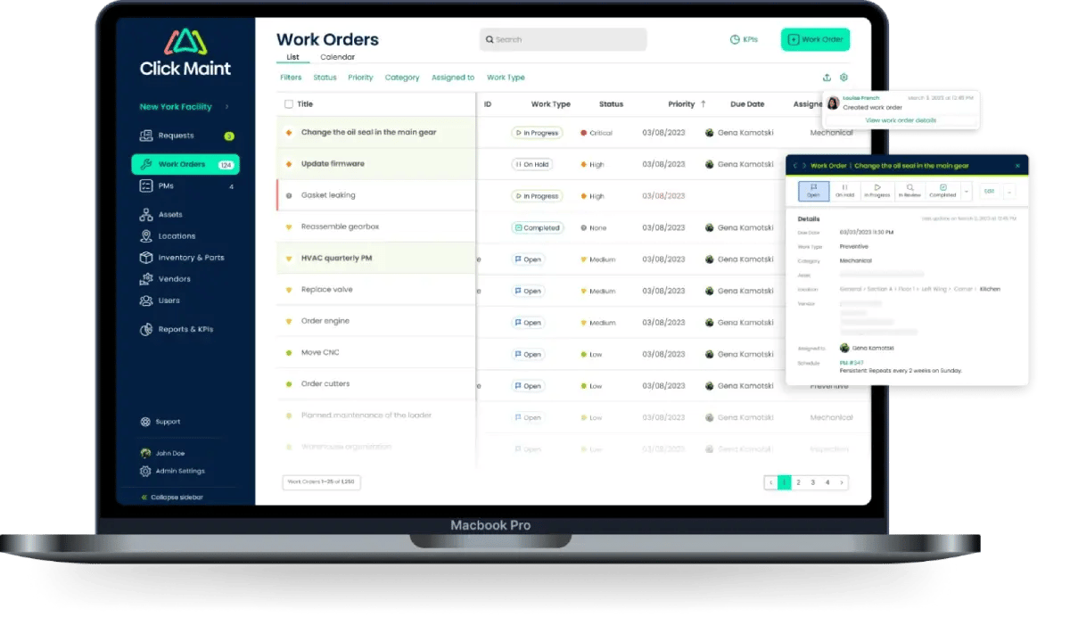 image of cmms software working interface