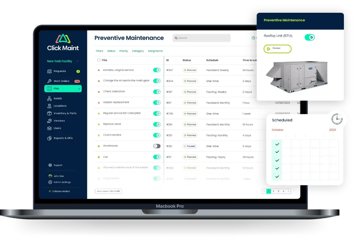 image showing the working interface of preventive maintenance scheduling of cmms software