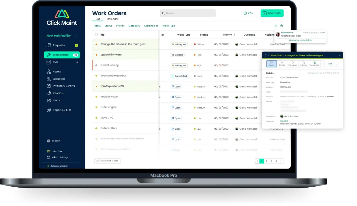 image showing the working interface of work order management of cmms software