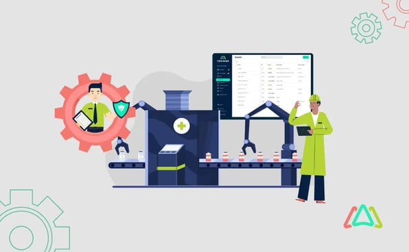 image showing employees using cmms to maximize equipment uptime and compliance in pharmaceutical manufacturing